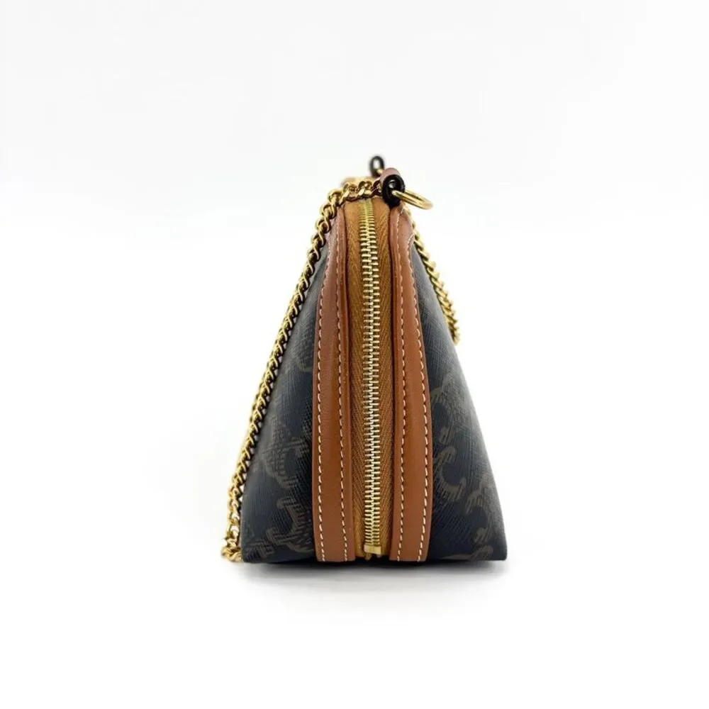 Celine Triomphe Canvas Chain Clutch Tan